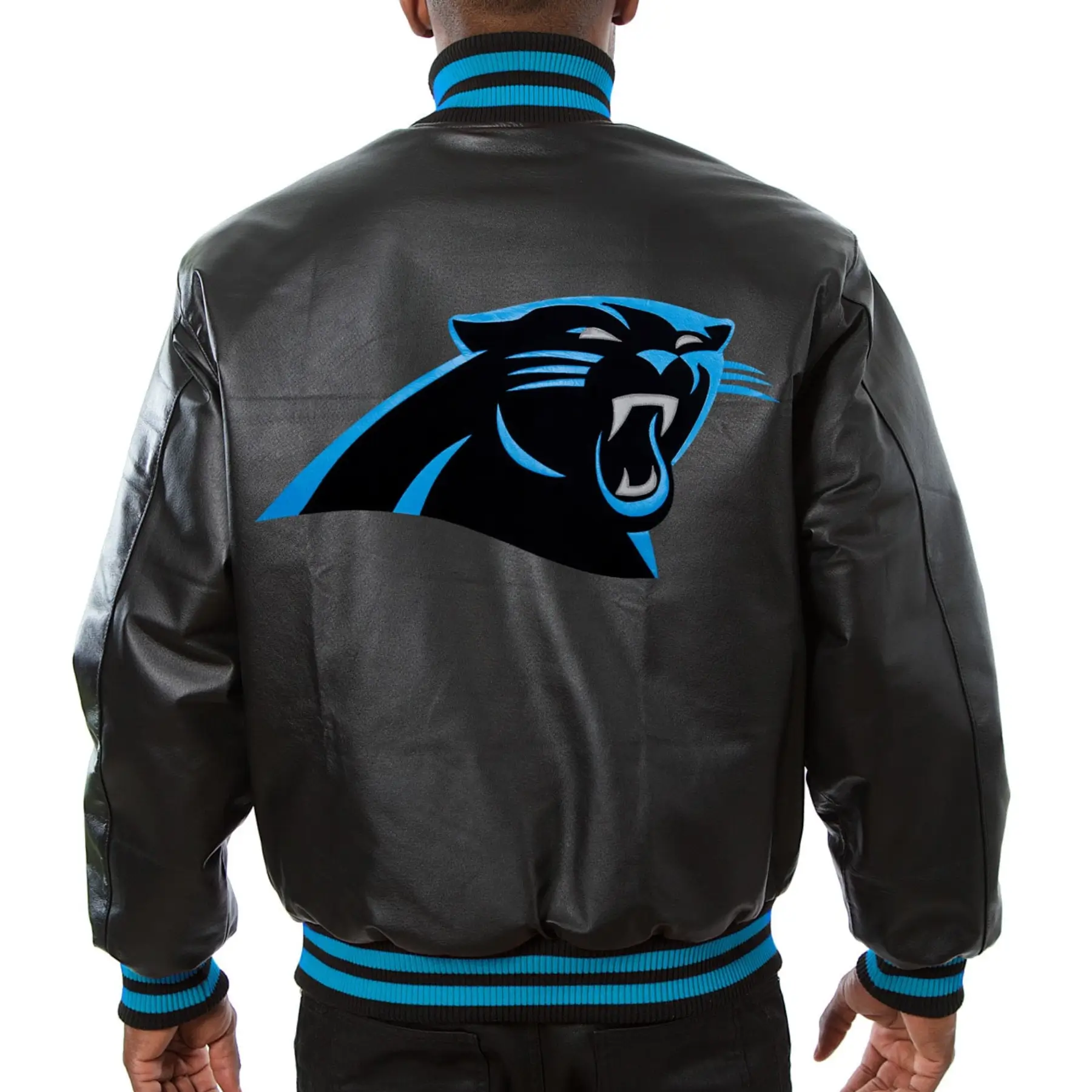 Carolina Panthers Black Leather Varsity Jacket 1