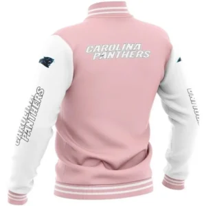 Carolina Panthers Bomber Pink and White Varsity Jacket 1