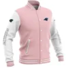 Carolina Panthers Bomber Pink and White Varsity Jacket