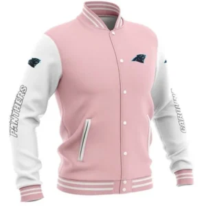 Carolina Panthers Bomber Pink and White Varsity Jacket