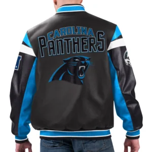 Carolina Panthers G-III Sports Black Varsity Leather Jacket 1