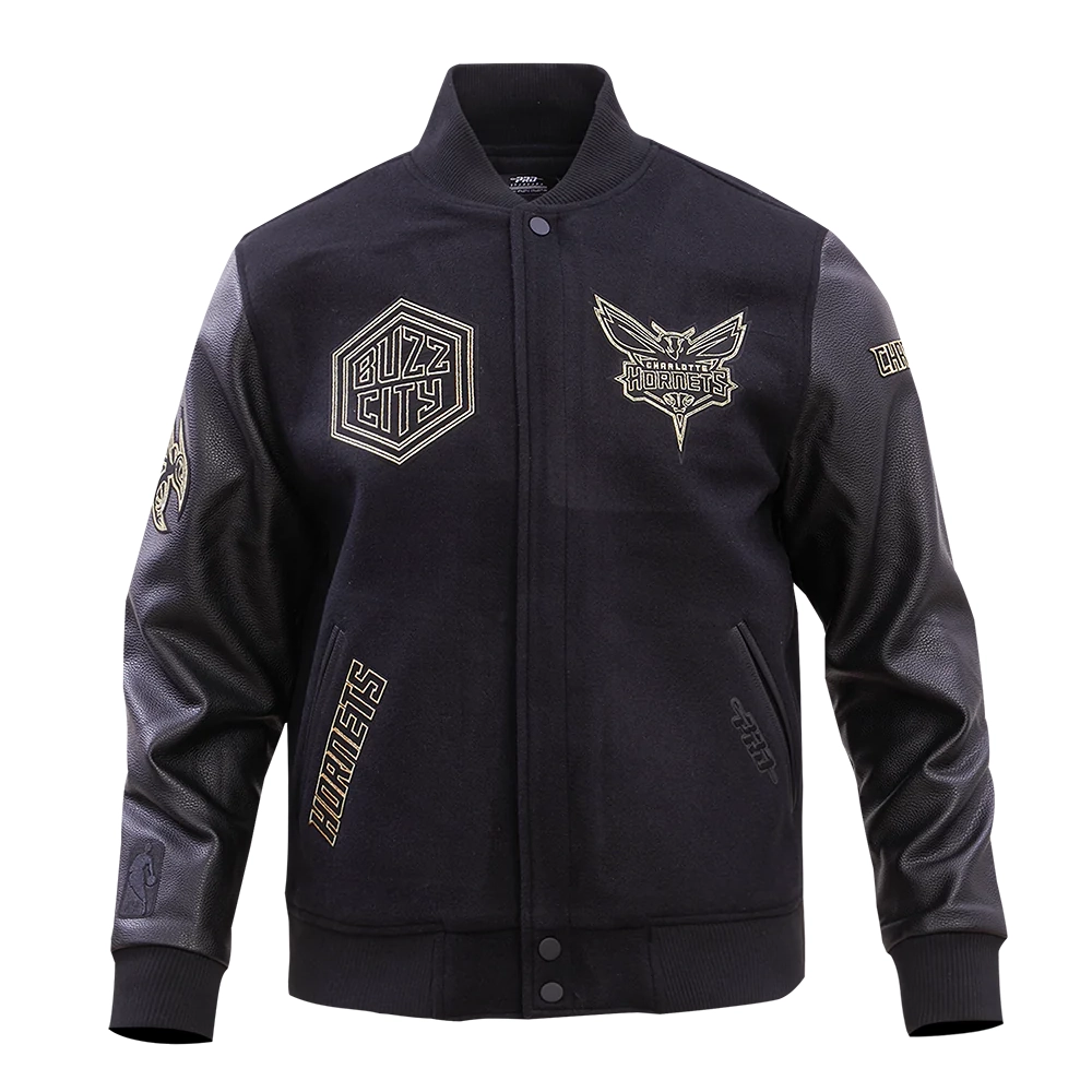 Charlotte Hornets Black & Gold Wool Varsity Black Jacket 1