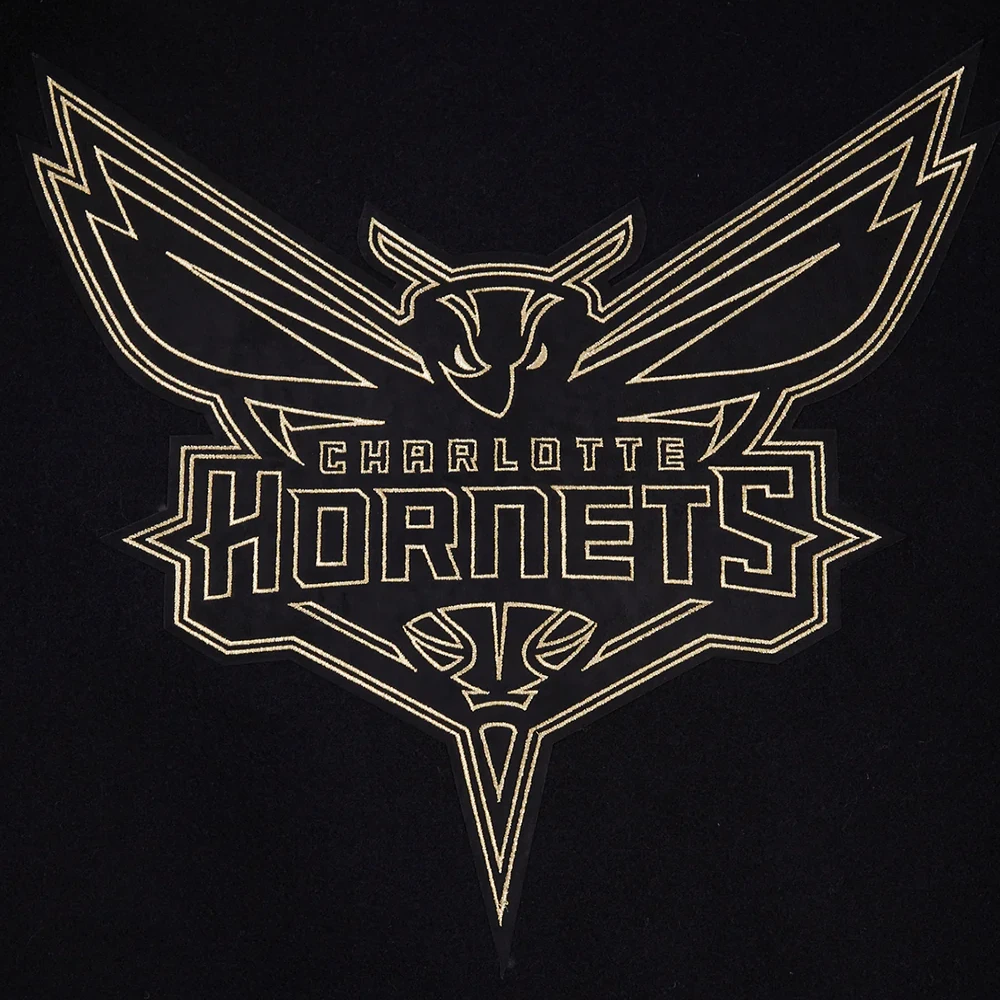 Charlotte Hornets Black & Gold Wool Varsity Black Jacket 4
