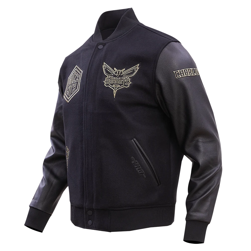 Charlotte Hornets Black & Gold Wool Varsity Black Jacket