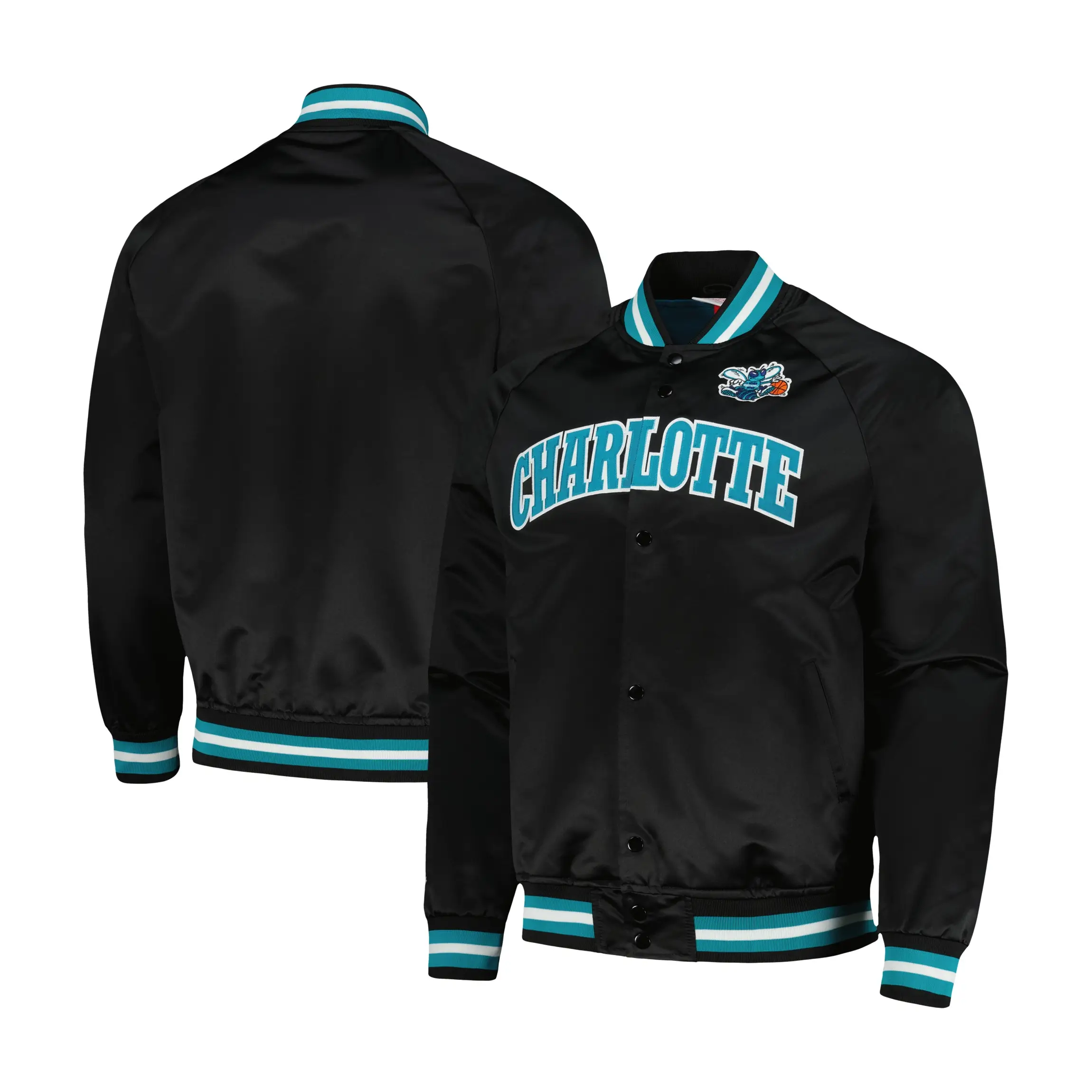 Charlotte Hornets Black Throwback Wordmark Varsity Jacket 2