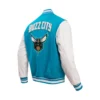 Charlotte Hornets City Edition Wool and Leather Blue and White Varsity Jacket 2