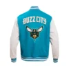 Charlotte Hornets City Edition Wool and Leather Blue and White Varsity Jacket 3