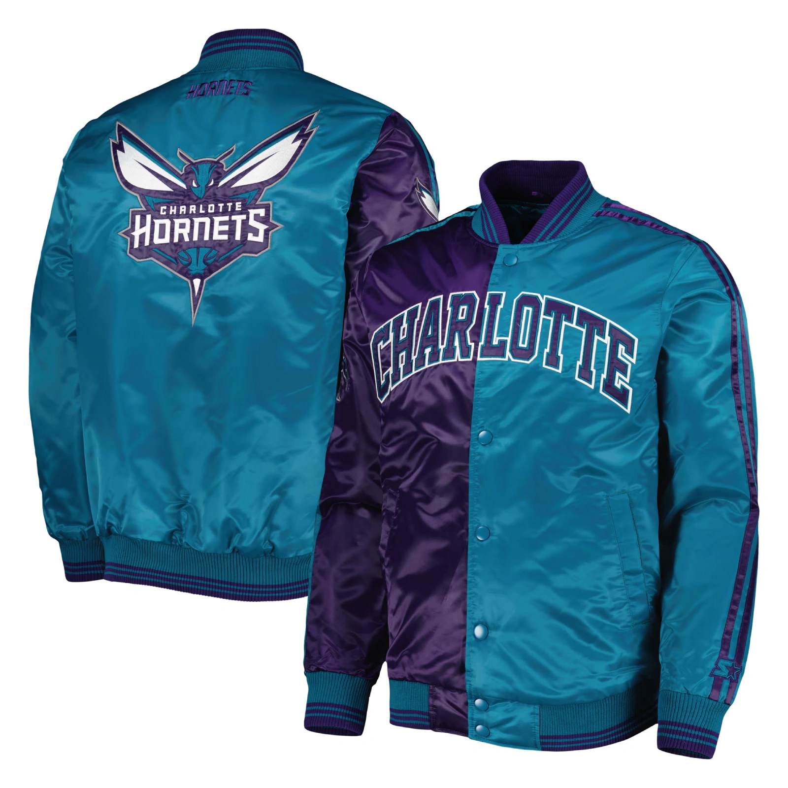 Charlotte Hornets Fast Break Purple and Teal Varsity Jacket 3