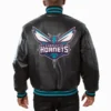 Charlotte Hornets Leather Black Varsity Jacket 1