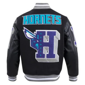 Charlotte Hornets Mashup Black Wool Varsity Jacket 3