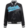 Charlotte Hornets Script Tail Black Satin Varsity Jacket