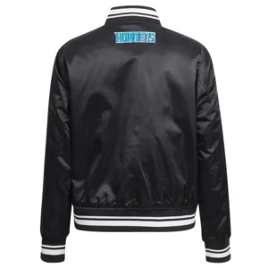 Charlotte Hornets Script Tail Black Satin Varsity Jacket 3