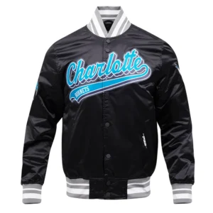 Charlotte Hornets Script Tail Black Varsity Jacket 1