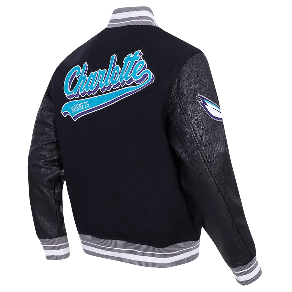 Charlotte Hornets Script Tail Black Wool Varsity Jacket 2