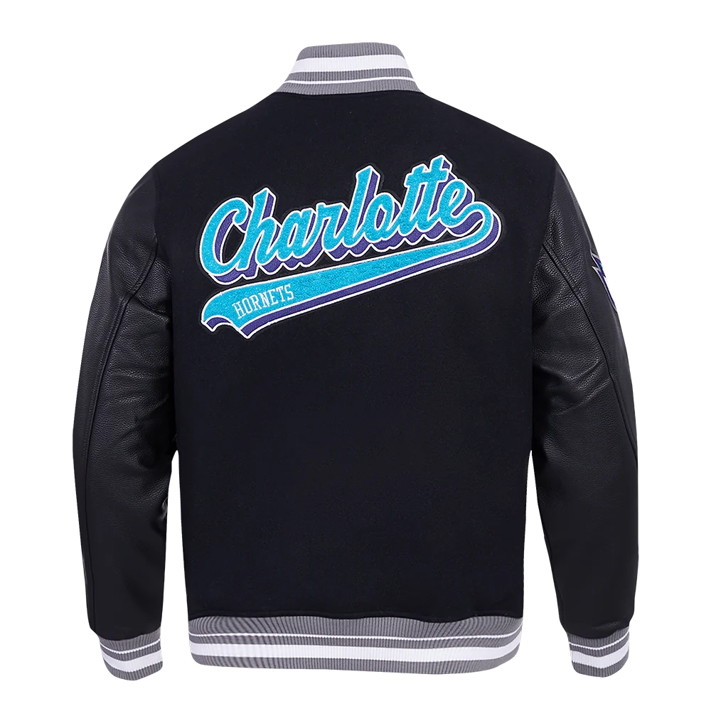 Charlotte Hornets Script Tail Black Wool Varsity Jacket 3