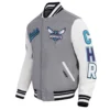 Charlotte Hornets Script Tail Grey Wool Varsity Jacket 1