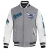 Charlotte Hornets Script Tail Grey Wool Varsity Jacket