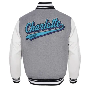 Charlotte Hornets Script Tail Grey Wool Varsity Jacket 3