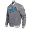 Charlotte Hornets Script Tail Varsity Grey Jacket 1