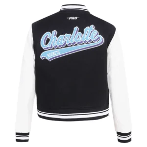 Charlotte Hornets Script Tail Wool Black Varsity Jacket 3