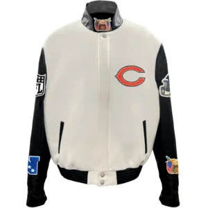 Chicago Bears Jeff Hamilton Off White Wool Varsity Jacket