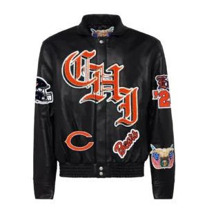 Chicago Bears Leather Old English Black Jacket