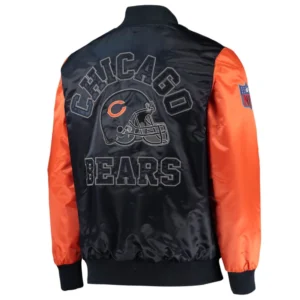 Chicago Bears a\Locker Room Navy Blue and Orange Varsity Jacket 1