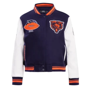 Chicago Bears Retro Classic Navy Blue and White Varsity Jacket