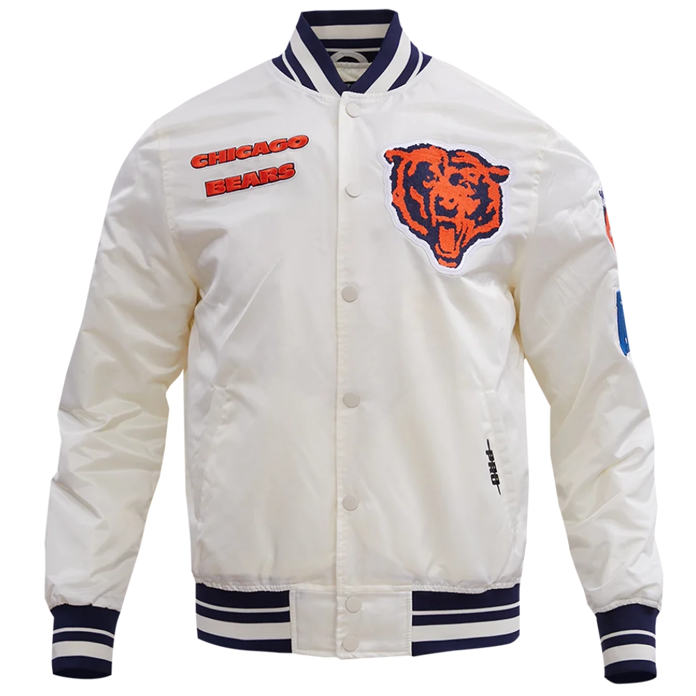 Chicago Bears Retro Classic Satin White Varsity Jacket