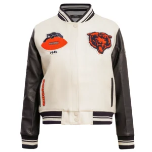 Chicago Bears Retro Classic White and Black Varsity Jacket