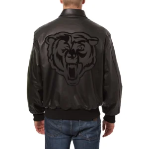 Chicago Bears Shirt Collar Leather Black Jacket 1