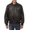 Chicago Bears Tonal Shirt Collar Full Leather Black Bomber Jacket