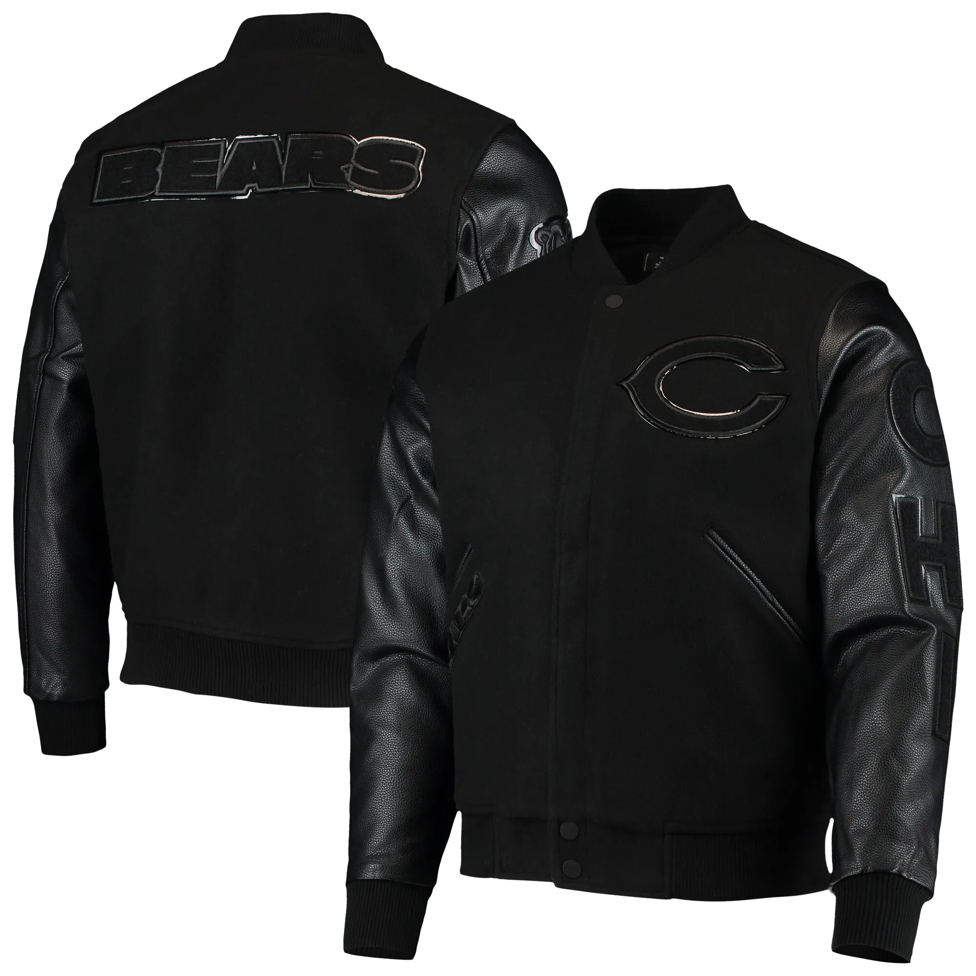 Chicago Bears Triple Black Wool Varsity Jacket 3