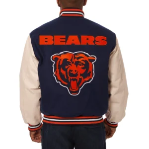 Chicago Bears Two Tone Wool Navy Blue Varsity Jacket 1