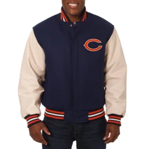 Chicago Bears Two Tone Wool Navy Blue Varsity Jacket
