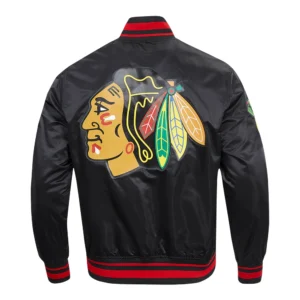 Chicago Blackhawks Black Satin Varsity Jacket 1