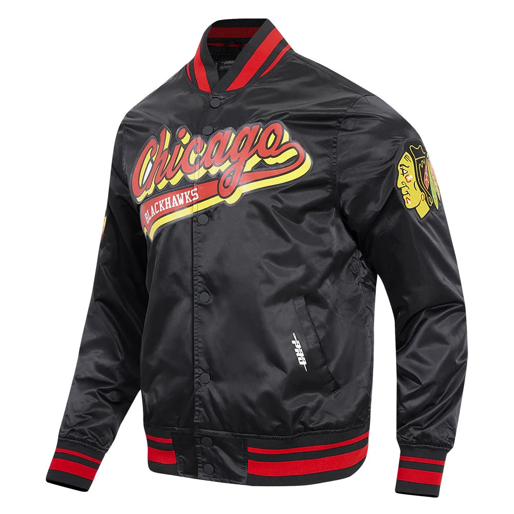 Chicago Blackhawks Black Satin Varsity Jacket