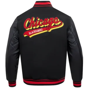 Chicago Blackhawks Black Wool Varsity Jacket 1