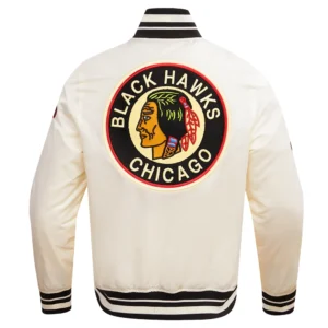 Chicago Blackhawks Retro Cream Satin Jacket 1