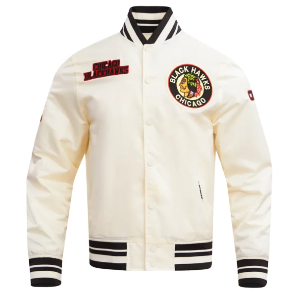 Chicago Blackhawks Retro Cream Satin Jacket