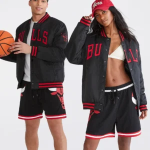 Chicago Bulls Bomber Couple Varsity Black Jacket 3