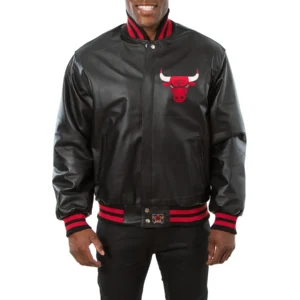 Chicago Bulls Leather Varsity Jacket Black