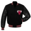 Chicago Bulls Letterman Wool and Leather Black Varsity Jacket