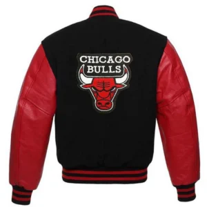 Chicago Bulls Letterman Wool and Leather Varsity Jacket Black 1