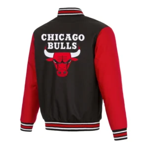 Chicago Bulls Logo Two Tone Black Varsity Jacket 1