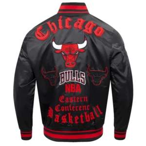 Chicago Bulls Old English Black Satin Varsity Jacket 3