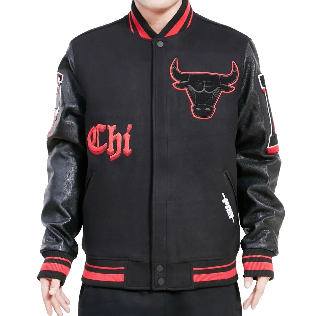 Chicago Bulls Old English Logo Wool Varsity Black Jacket