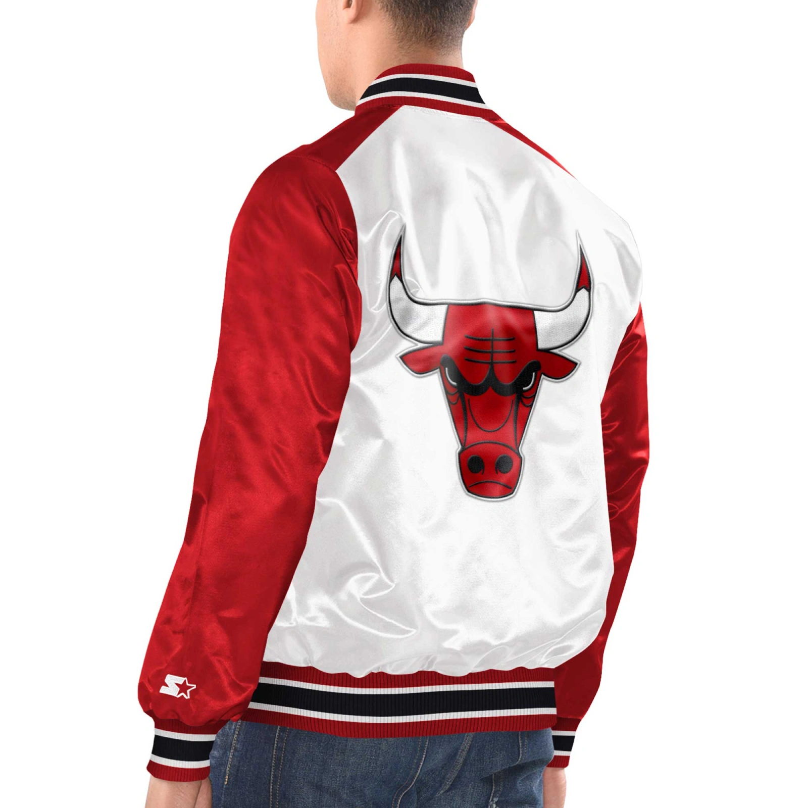 Chicago Bulls Renegade White and Red Varsity Jacket 1