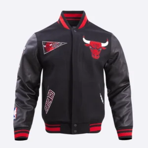 Chicago Bulls Retro Classic Black Wool and Leather Varsity Jacket