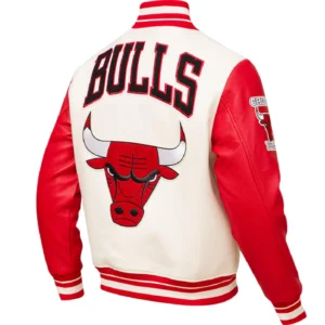 Chicago Bulls Retro Classic Wool Varsity Jacket Cream 1
